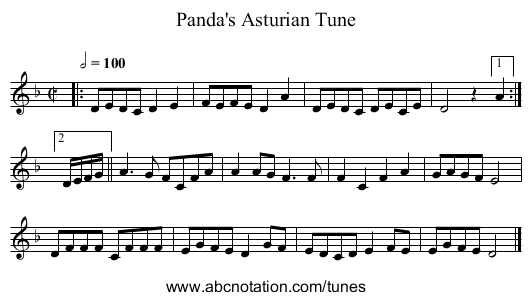Panda's Asturian Tune - staff notation