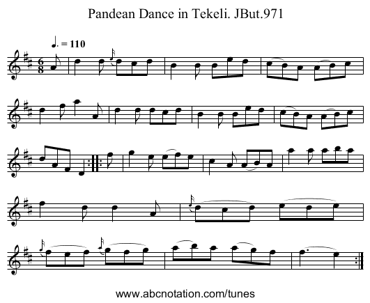 Pandean Dance in Tekeli. JBut.971 - staff notation