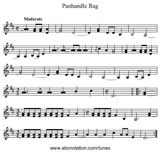 Panhandle Rag - staff notation
