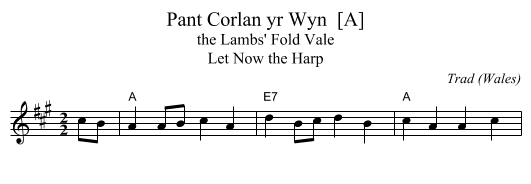 Pant Corlan yr Wyn  [A] - staff notation