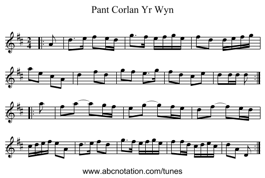 Pant Corlan Yr Wyn - staff notation