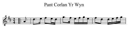 Pant Corlan Yr Wyn - staff notation