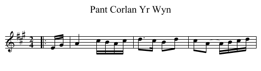 Pant Corlan Yr Wyn - staff notation