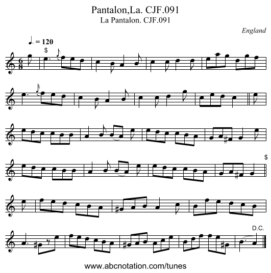 Pantalon,La. CJF.091 - staff notation