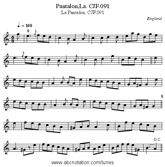 Pantalon,La. CJF.091 - staff notation