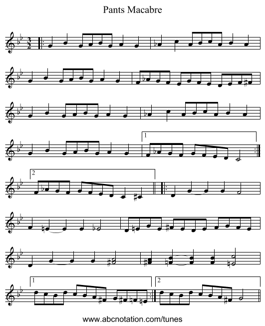 Pants Macabre - staff notation