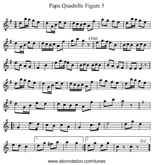 Papa Quadrille Figure 5 - staff notation