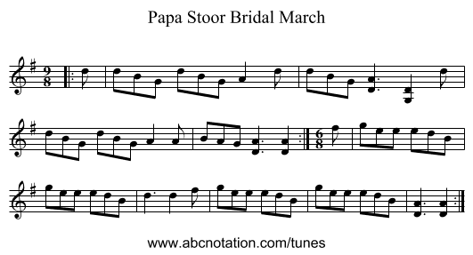 Papa Stoor Bridal March - staff notation