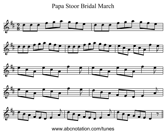 Papa Stoor Bridal March - staff notation