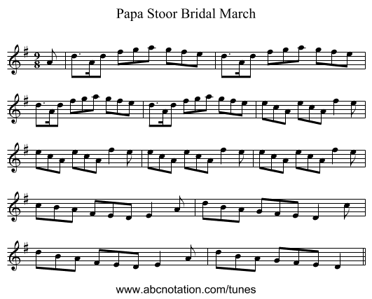 Papa Stoor Bridal March - staff notation