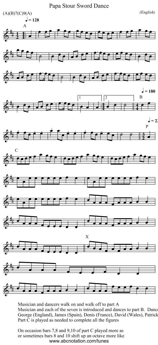 Papa Stour Sword Dance - staff notation