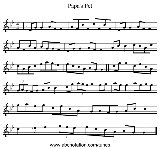 Papa's Pet - staff notation