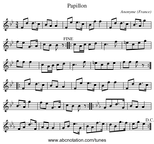Papillon - staff notation