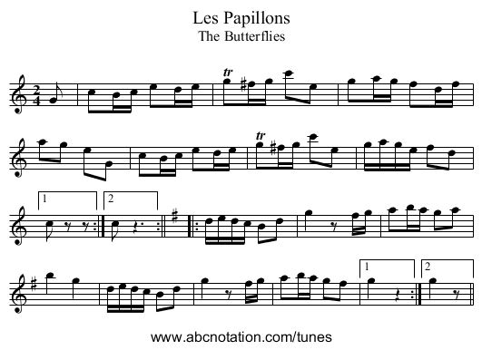 Papillons, Les - staff notation