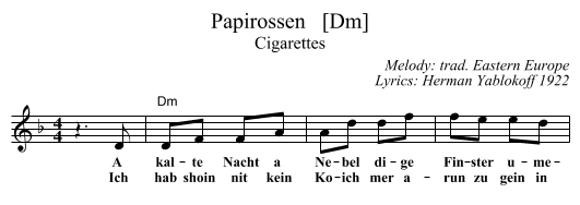 Papirossen   [Dm] - staff notation