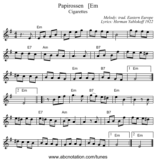 Papirossen   [Em - staff notation