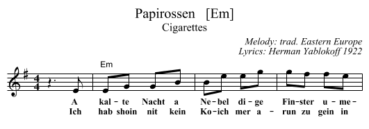 Papirossen   [Em] - staff notation