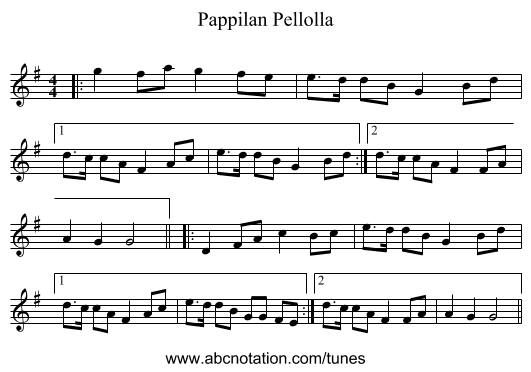 Pappilan Pellolla - staff notation