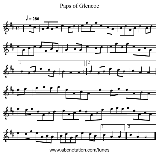 Paps of Glencoe - staff notation