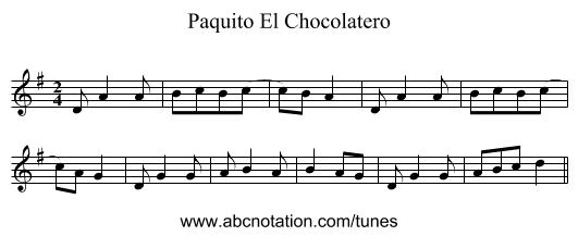Paquito El Chocolatero - staff notation
