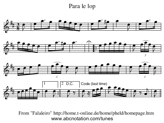 Para le lop - staff notation