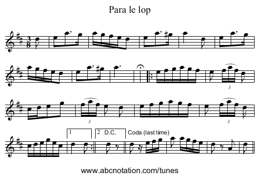 Para le lop - staff notation