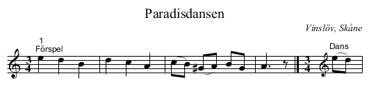 Paradisdansen - staff notation
