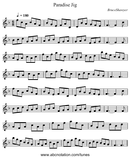 Paradise Jig - staff notation