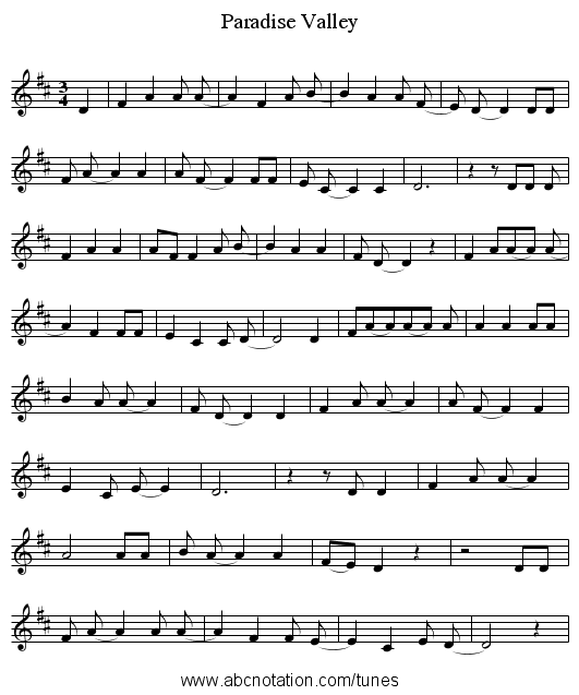 Paradise Valley - staff notation