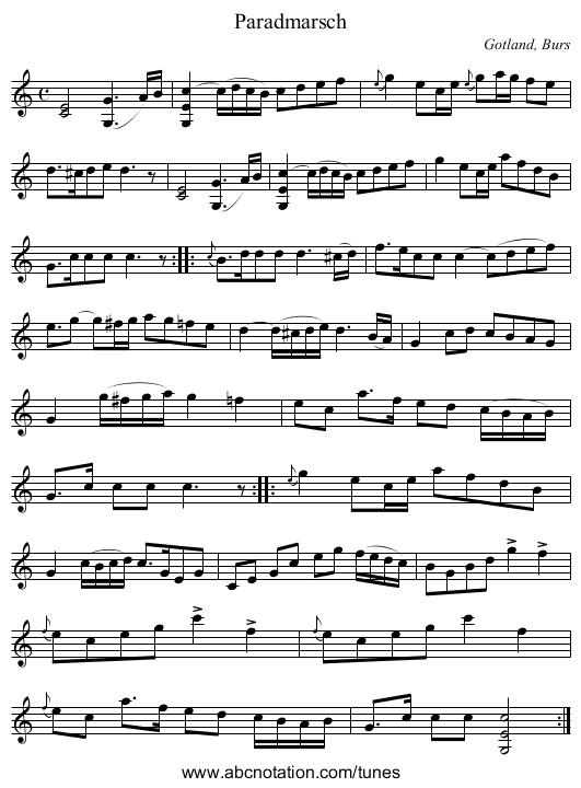 Paradmarsch - staff notation