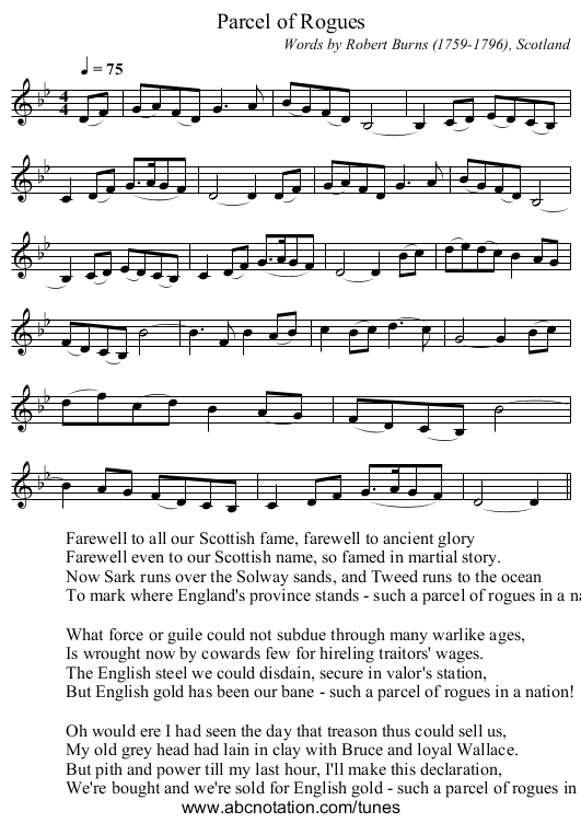 Parcel of Rogues - staff notation