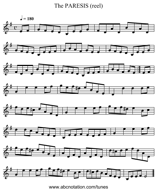 PARESIS (reel), The - staff notation