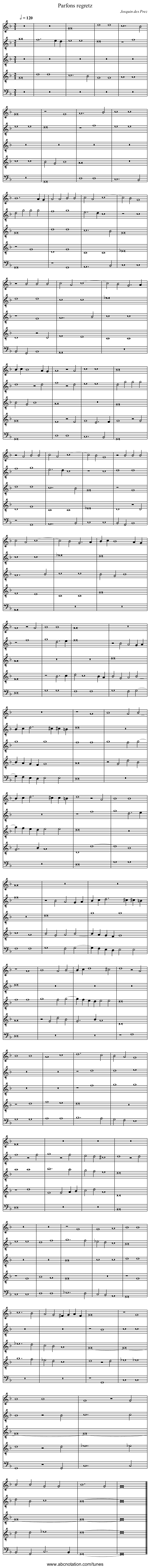 Parfons regretz - staff notation