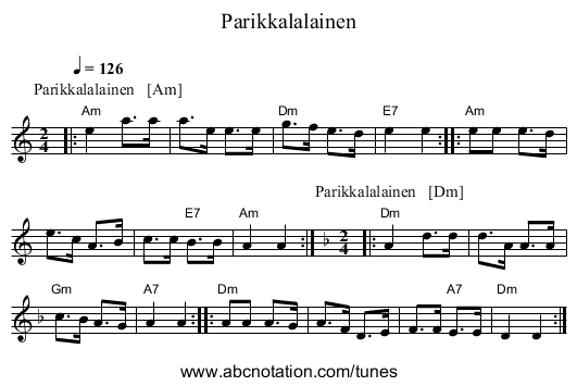 Parikkalalainen - staff notation