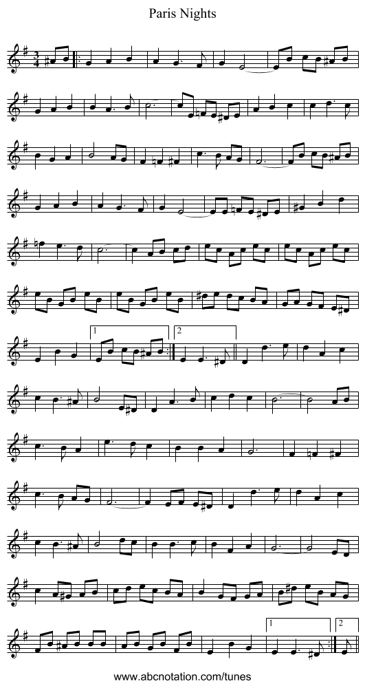 Paris Nights - staff notation