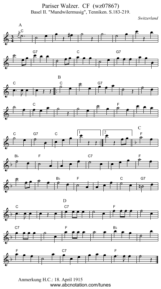 Pariser Walzer.  CF  (wz07867) - staff notation
