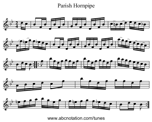 Parish Hornpipe - staff notation