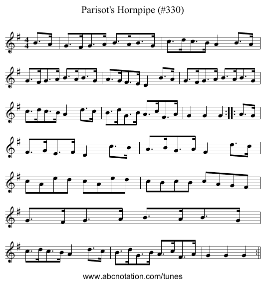 Parisot's Hornpipe (#330) - staff notation