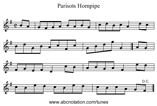 Parisots Hornpipe - staff notation