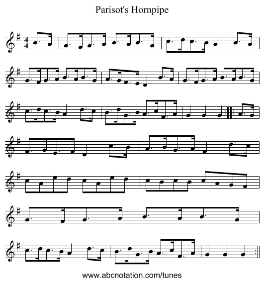 Parisot's Hornpipe - staff notation