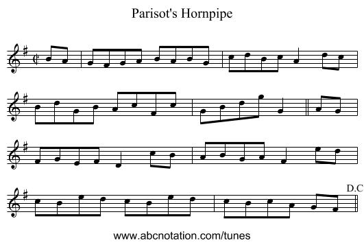 Parisot's Hornpipe - staff notation