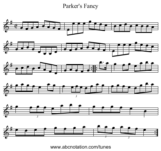 Parker's Fancy - staff notation