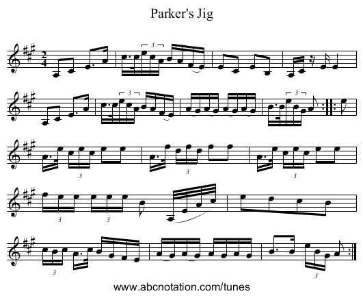 Parker's Jig - staff notation