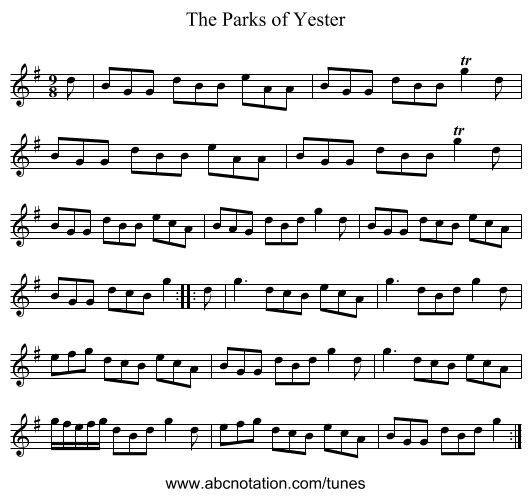 Parks of Yester, The - staff notation