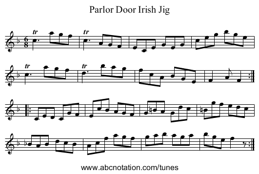 Parlor Door Irish Jig - staff notation