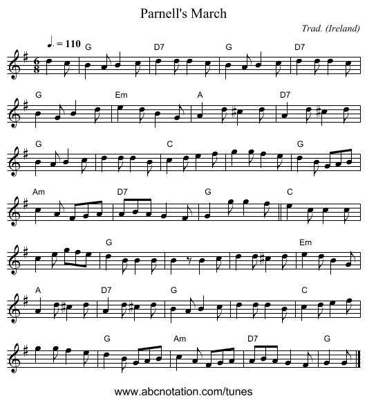 Parnell's March - staff notation