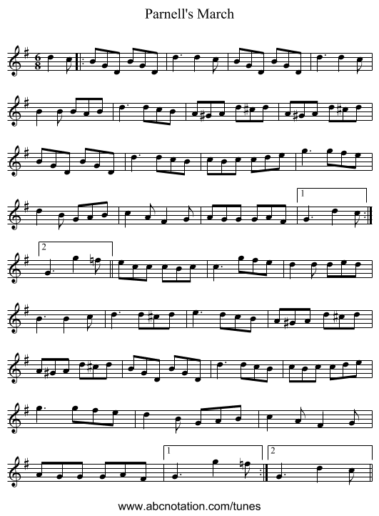 Parnell's March - staff notation