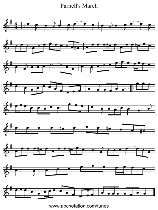 Parnell's March - staff notation