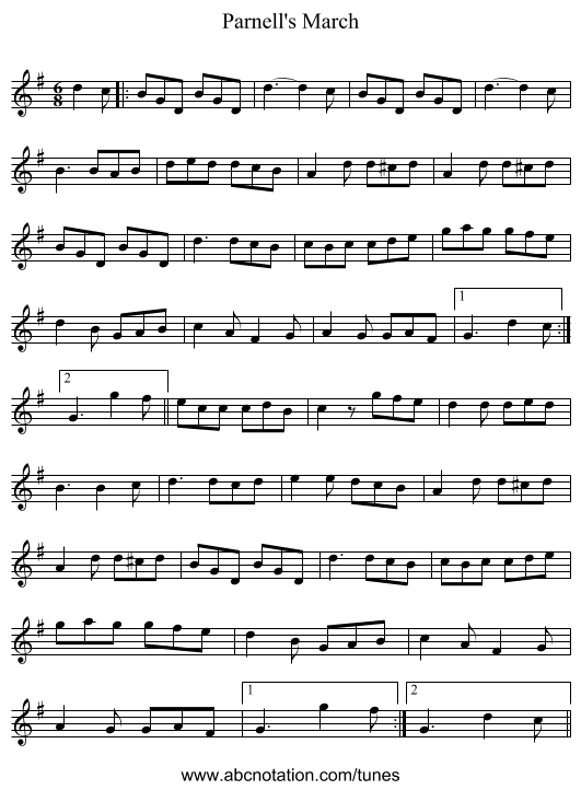 Parnell's March - staff notation