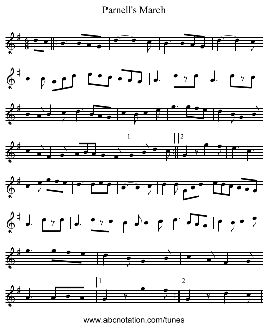 Parnell's March - staff notation
